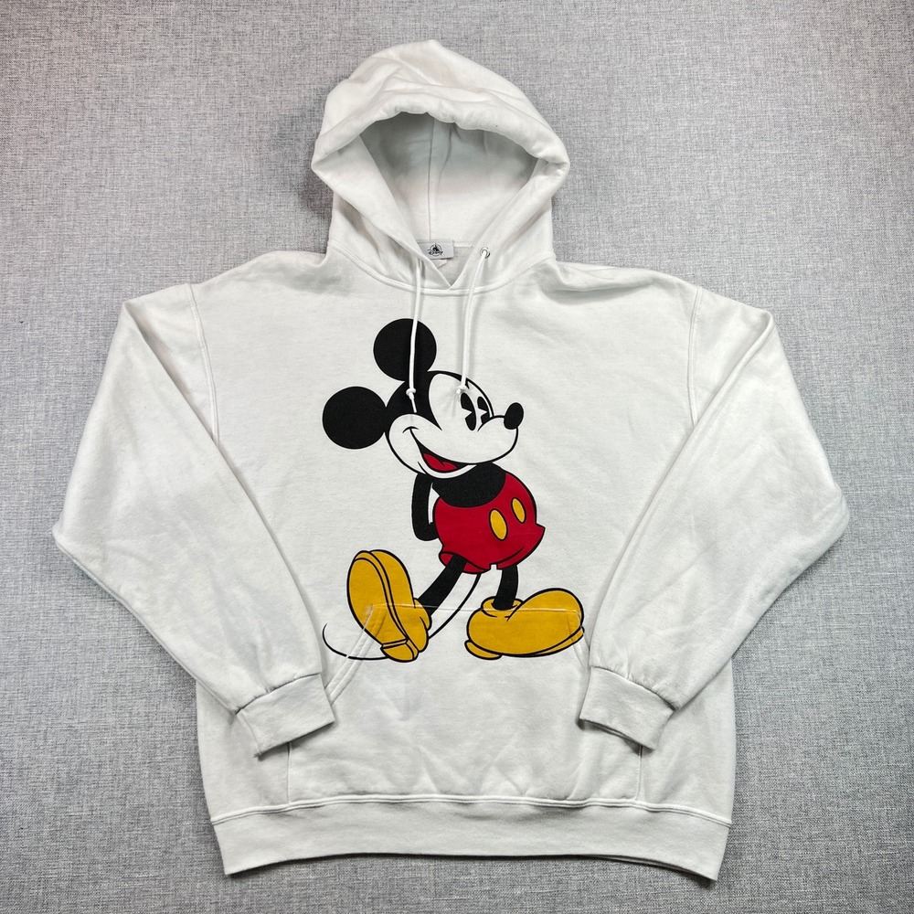 Disney Parks Authentic Mickey Mouse Hoodie Sweatshirt Mens Large‎ White Classic